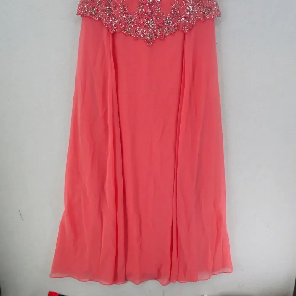 NEW J. Kara Women's 8 Petite Cap Sleeve Beaded Top Long Dress Coral 2737 - Picture 4 of 14
